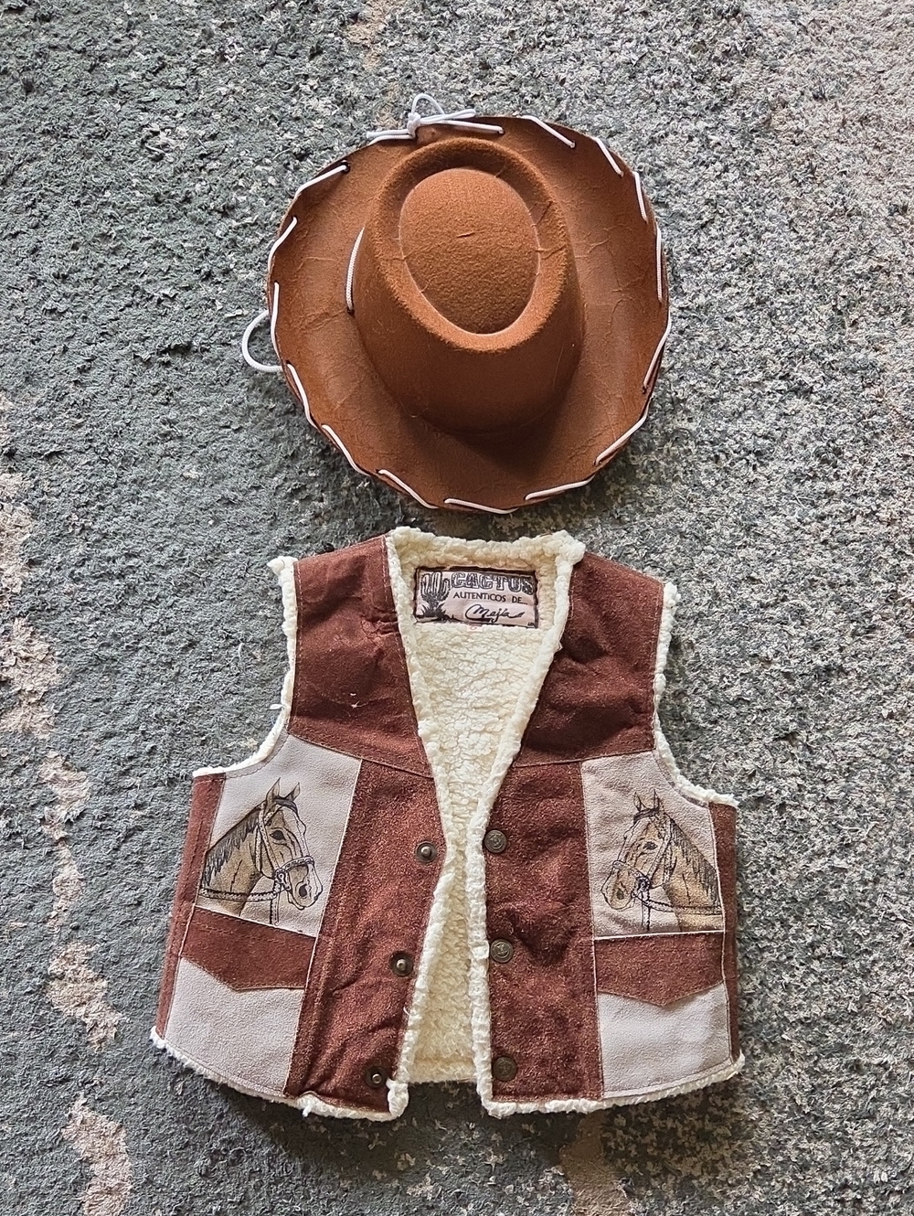 Western Kids Suede Vest in Brown with Horse Panels